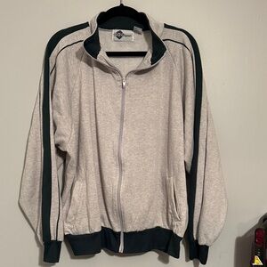 Men's Light Gray Zip-Up Track Jacket with Green Trim